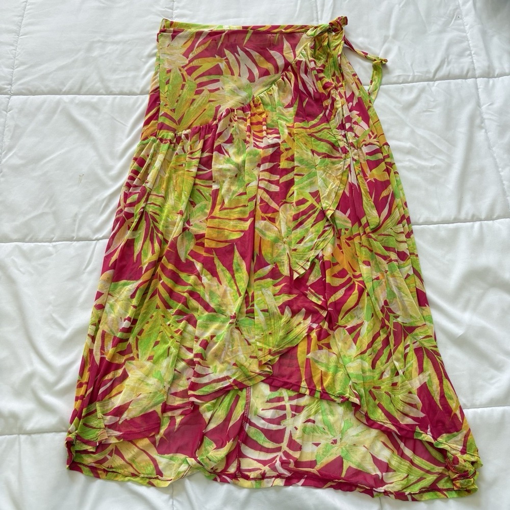 Maxi Skirt Womens Medium Pink Green Floral Tropical Feminine Dainty Hippie Beach